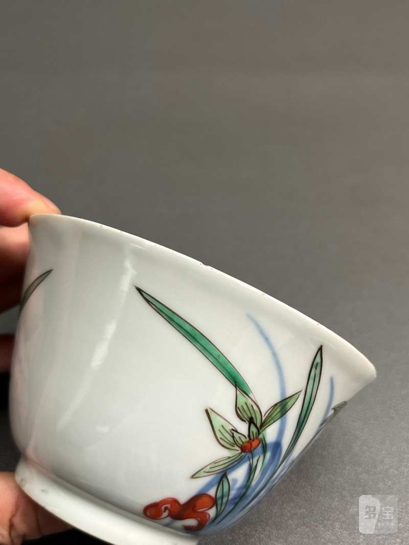 明天启—崇祯  青花五彩兰花杯（一组 4 只） - 图17